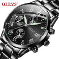 Men Watch OLEVS Luxury Stainless Steel Waterproof Feature Watch Mens Fashion Business  Watches Multi Time Zone Quart Watch